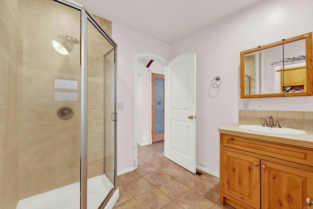 34667 Navajo Rd, Julian, CA 92036 - full bath featuring a stall shower, vanity, tile patterned flooring, and baseboards