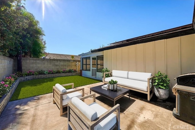 view of patio featuring an outdoor living space