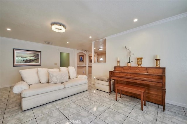 living room featuring ornamental molding