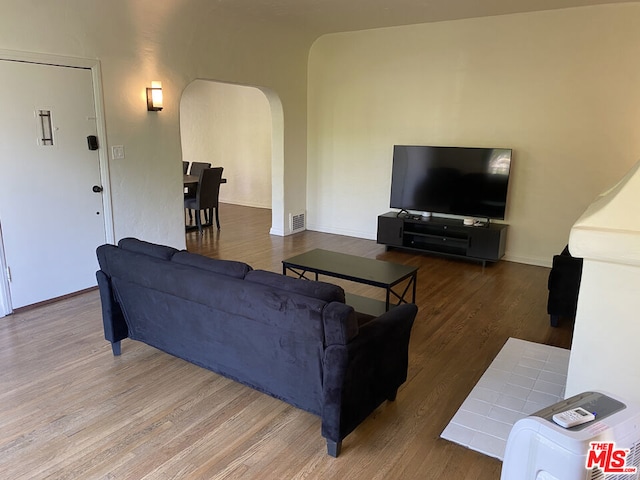 living room with hardwood / wood-style floors