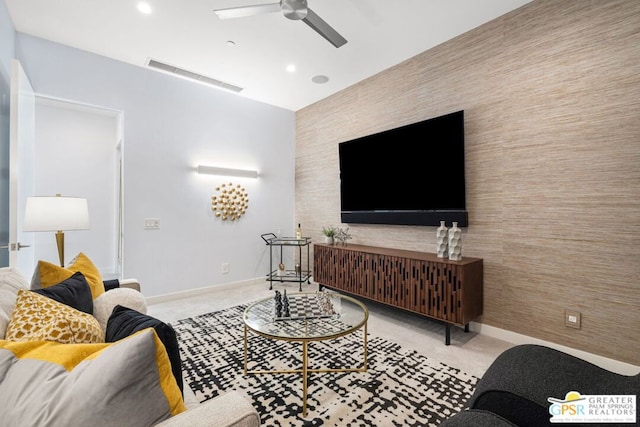 living room with ceiling fan