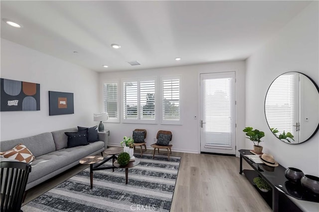 living room featuring light wood-type flooring