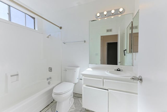 full bathroom with tile patterned flooring, vanity, toilet, and tub / shower combination