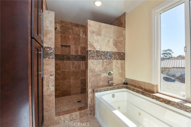 bathroom with plus walk in shower