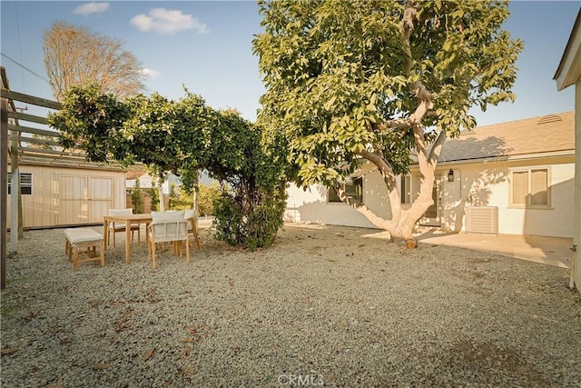 view of yard featuring a patio and central air condition unit