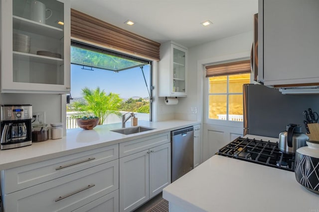 kitchen featuring dishwasher, white cabinets, and sink