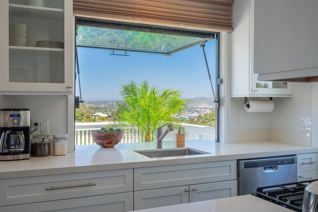 kitchen featuring sink, white cabinets, a healthy amount of sunlight, and stainless steel dishwasher