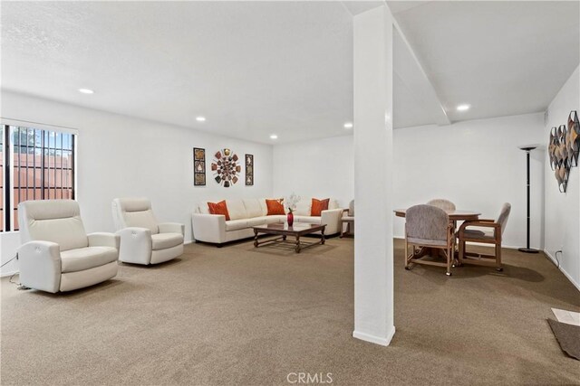 living room featuring light colored carpet