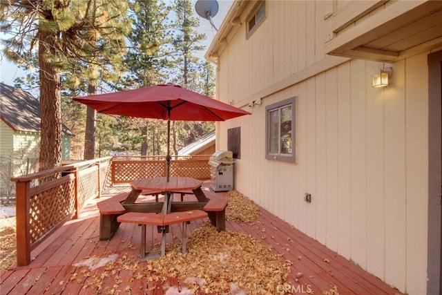 wooden deck with grilling area