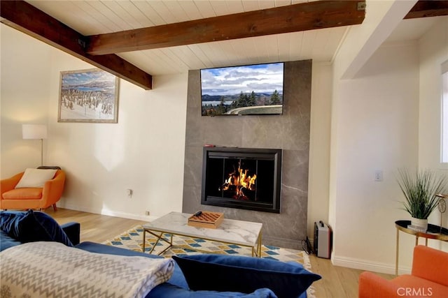 living room featuring a fireplace, light hardwood / wood-style floors, and a wealth of natural light