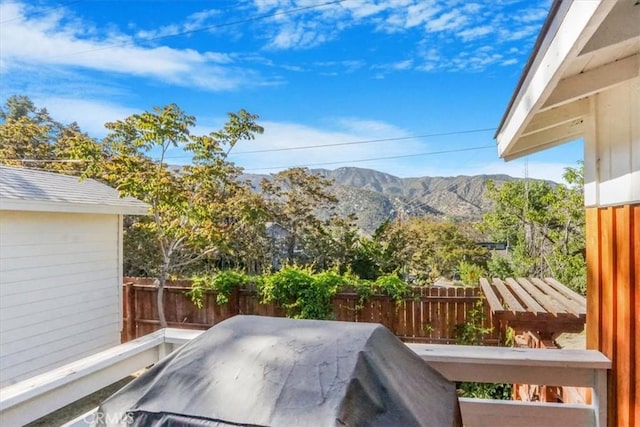 view of patio featuring a mountain view