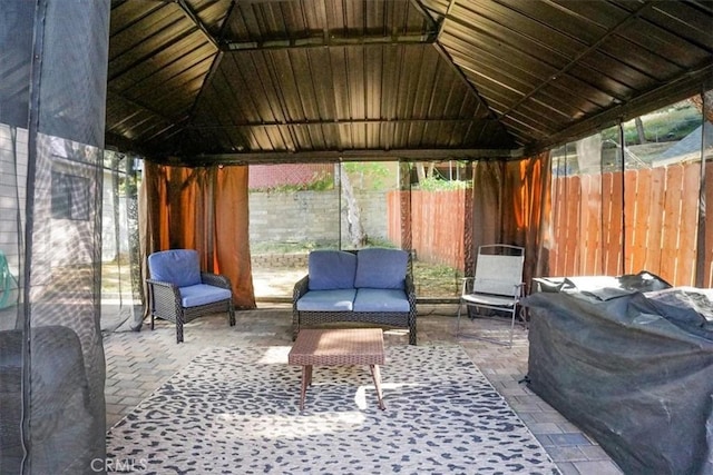 view of patio / terrace with a gazebo and outdoor lounge area