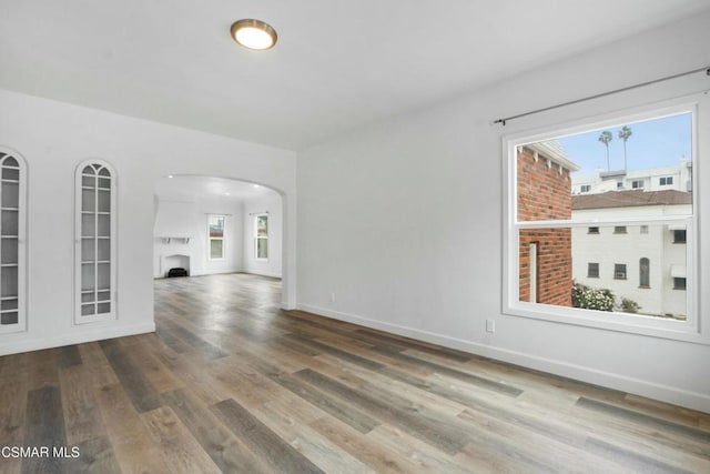 unfurnished living room with hardwood / wood-style flooring and a wealth of natural light