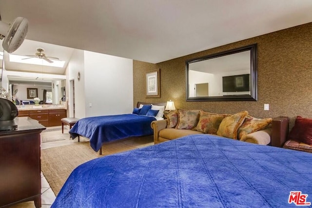 bedroom with light tile patterned floors