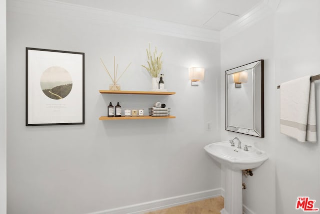 bathroom featuring ornamental molding and sink