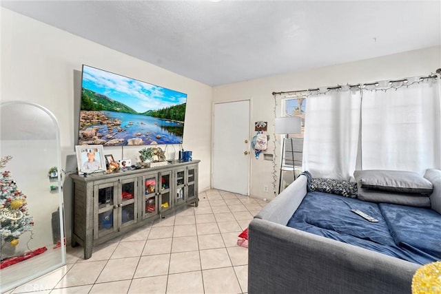 living room with light tile patterned floors