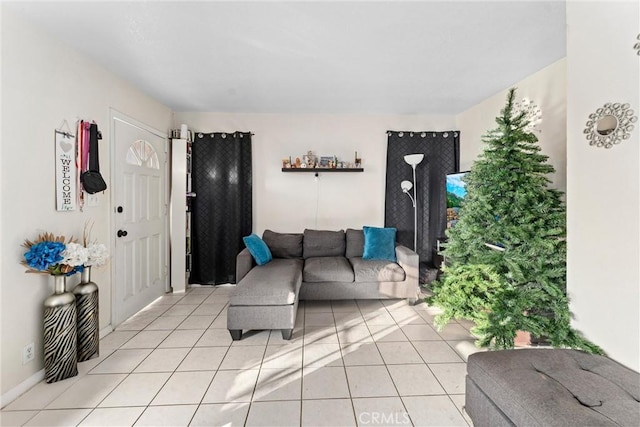 living room with light tile patterned floors