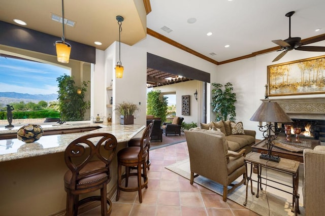 building lobby featuring a mountain view