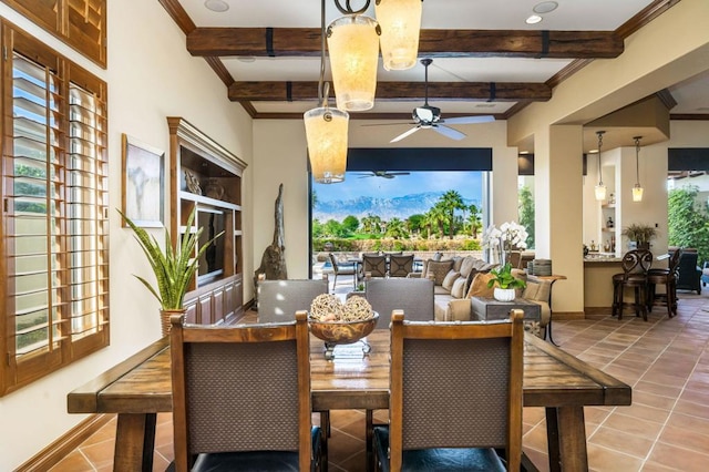 view of patio with ceiling fan and an outdoor bar