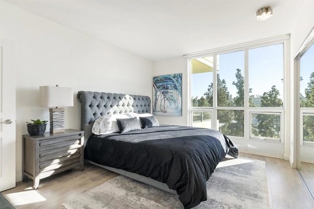 bedroom featuring multiple windows and light hardwood / wood-style flooring