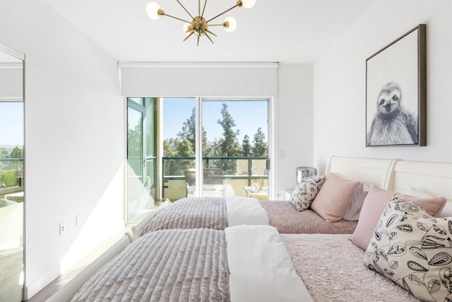 bedroom featuring a chandelier