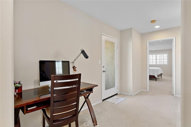 view of carpeted home office