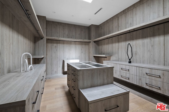 kitchen with a kitchen island, light hardwood / wood-style floors, and sink