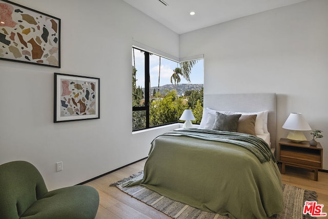 bedroom with light hardwood / wood-style floors