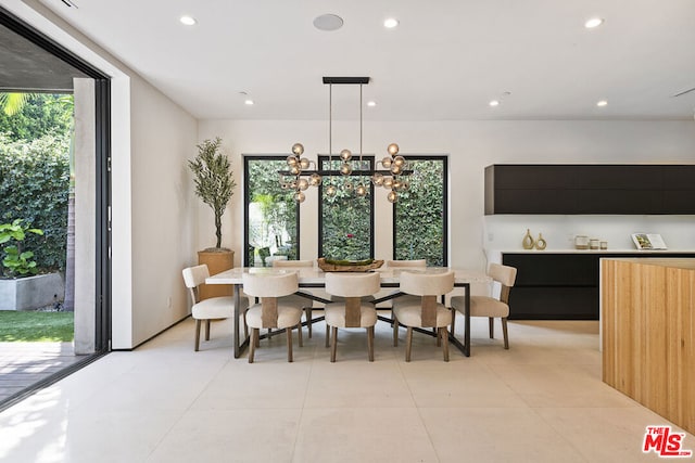 dining space featuring a chandelier