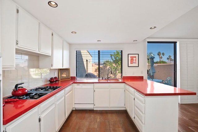 kitchen with dishwasher, dark hardwood / wood-style floors, a wealth of natural light, and sink