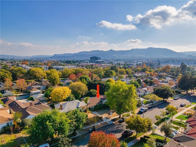 drone / aerial view with a mountain view