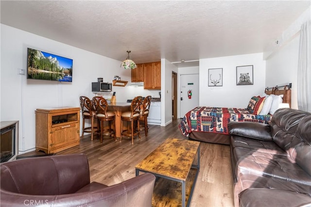 7540 Henness Cir Unit B101, Yosemite, CA 95389 - living area with dark wood-style flooring and a textured ceiling