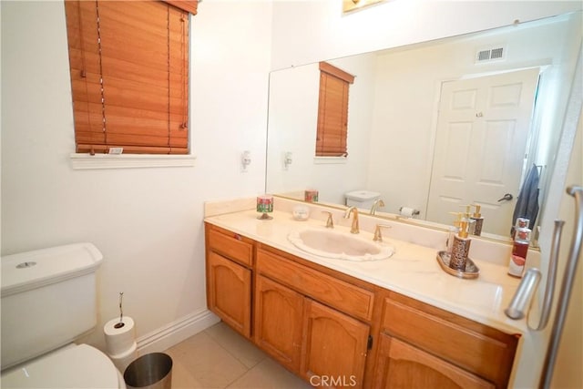 bathroom featuring tile patterned floors, vanity, and toilet