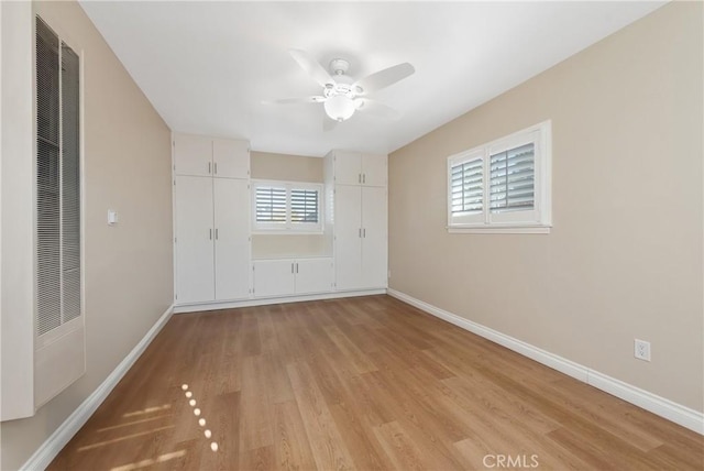 interior space featuring ceiling fan and light wood-type flooring