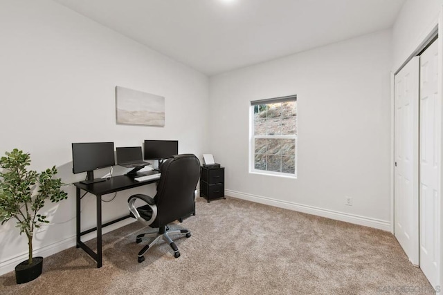 view of carpeted home office