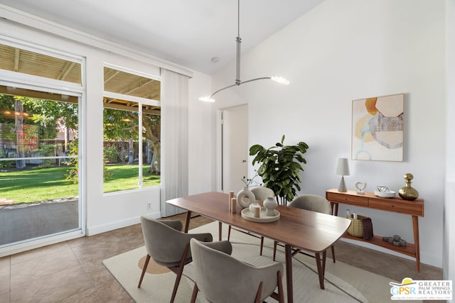 dining space with vaulted ceiling