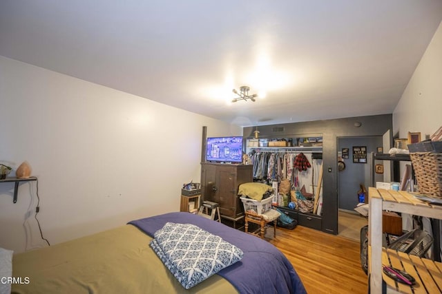 bedroom featuring hardwood / wood-style floors and a closet