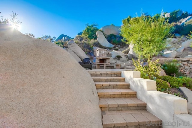 stairs featuring a mountain view