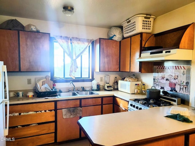 kitchen with sink and white appliances