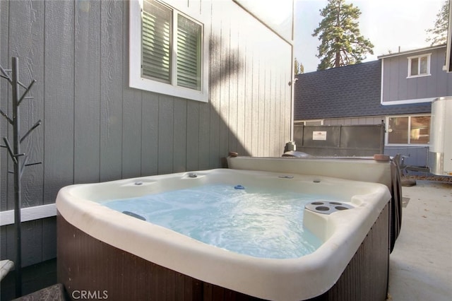 view of patio with a hot tub