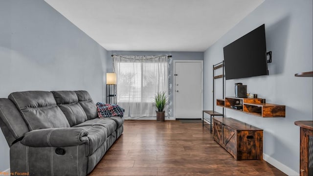 living room featuring dark hardwood / wood-style flooring