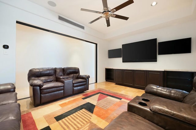 living room featuring ceiling fan