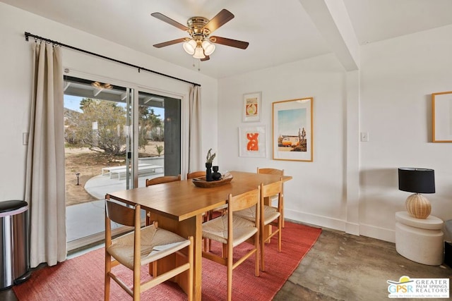 dining room with ceiling fan