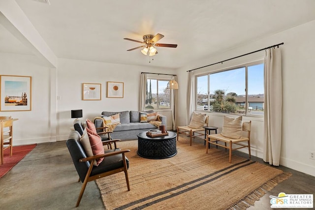 living room with ceiling fan