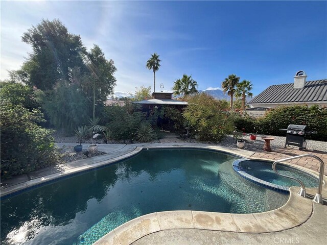 view of swimming pool with an in ground hot tub and area for grilling