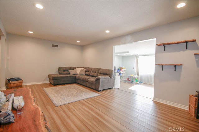 living room with light wood-type flooring