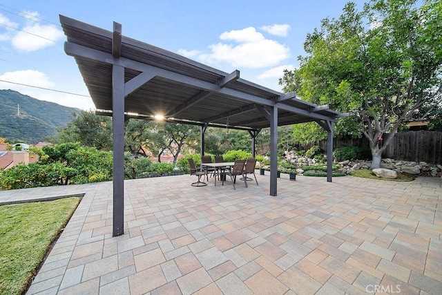 view of patio featuring a mountain view