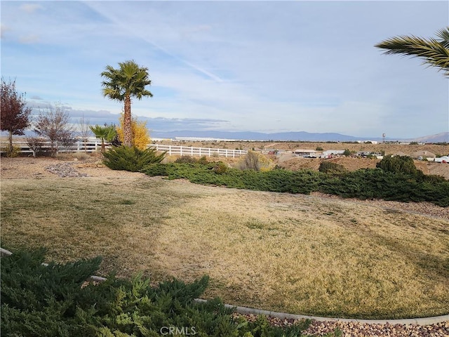 view of yard with a mountain view and a rural view