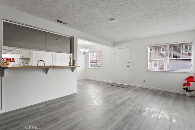 unfurnished living room featuring hardwood / wood-style flooring, plenty of natural light, and a textured ceiling