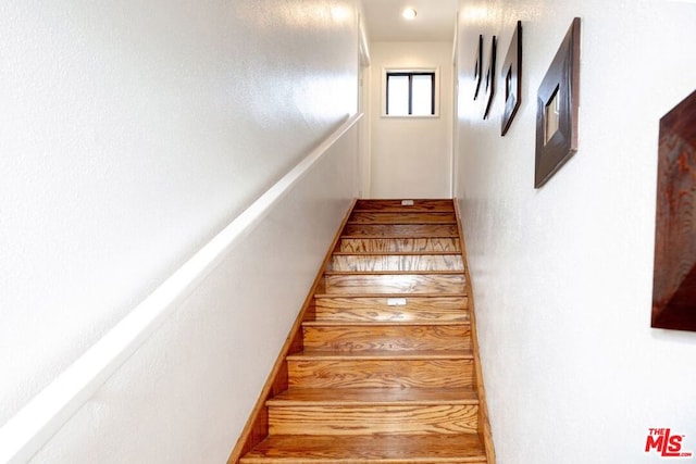 stairs with wood-type flooring